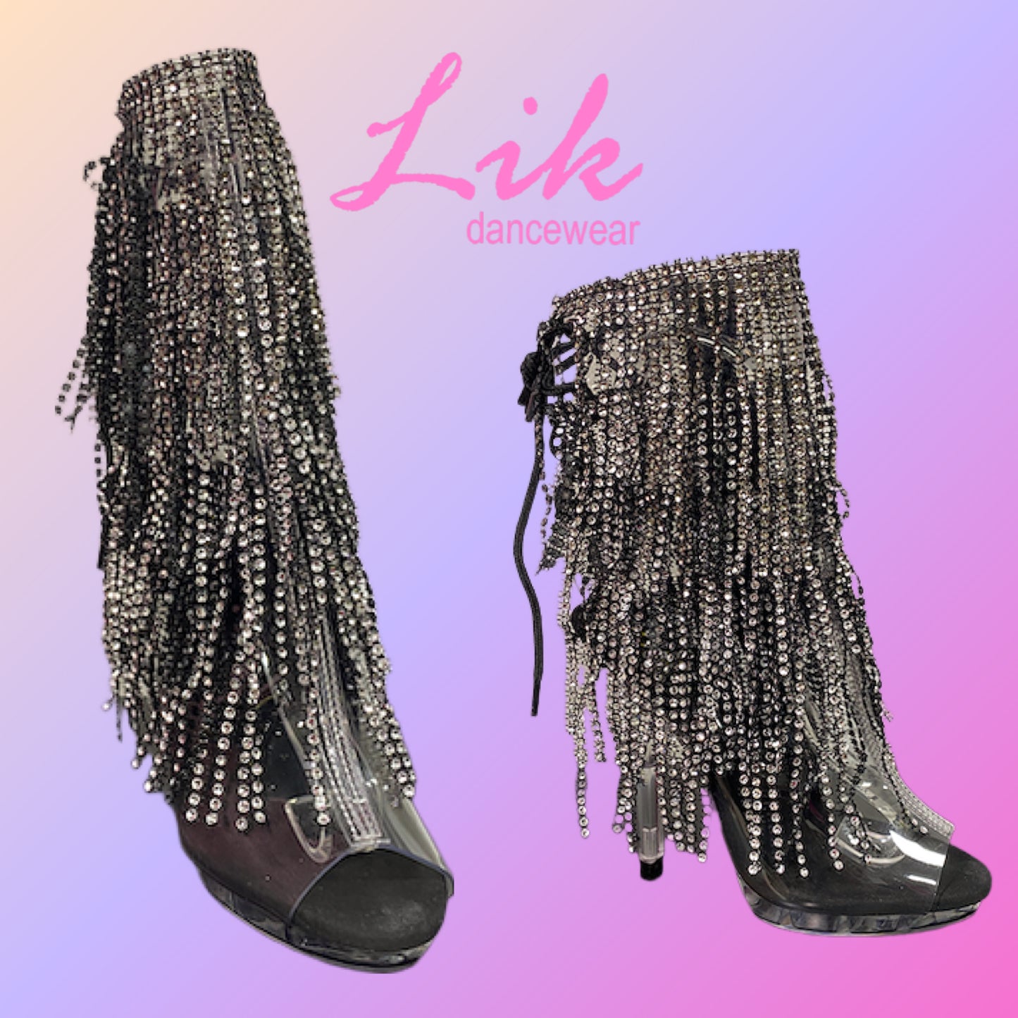 Lik Rhinestone Fringe Ankle Boot