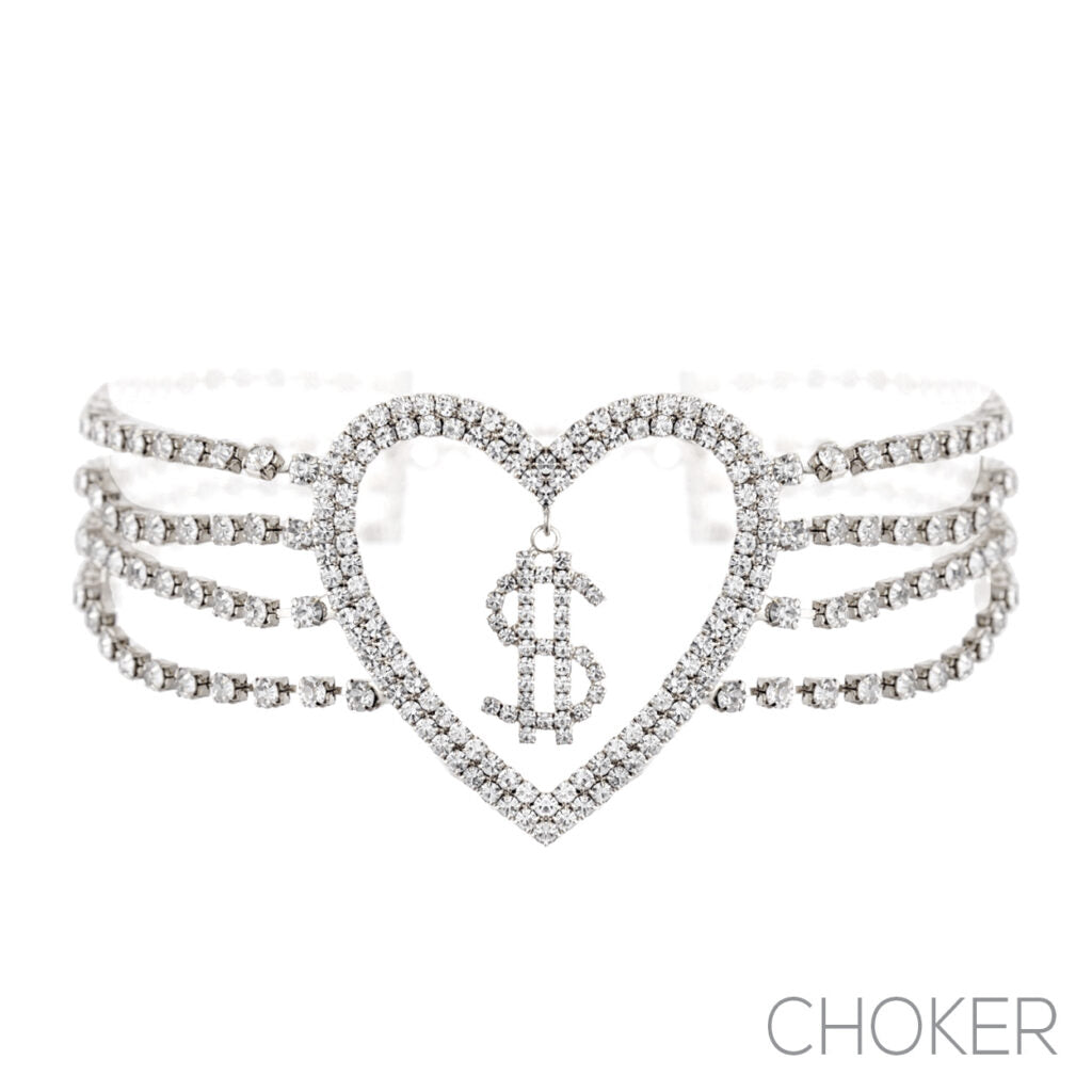Rhinestone $ Heart Choker
