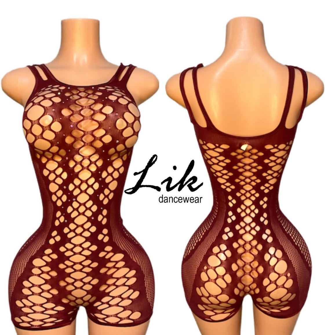 Shiraz rhinestone fishnet lace romper