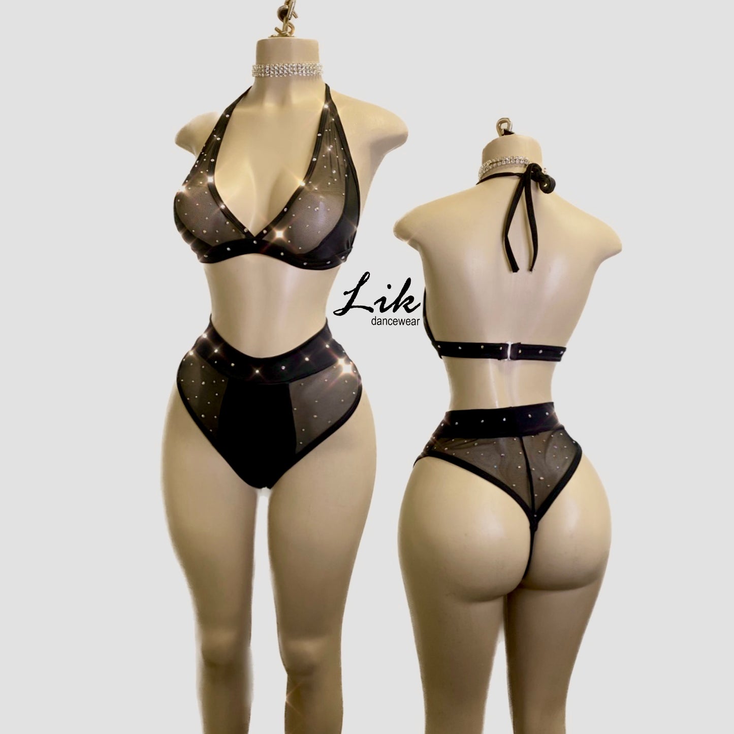 Seek Me high spandex mesh waist short triangle top set