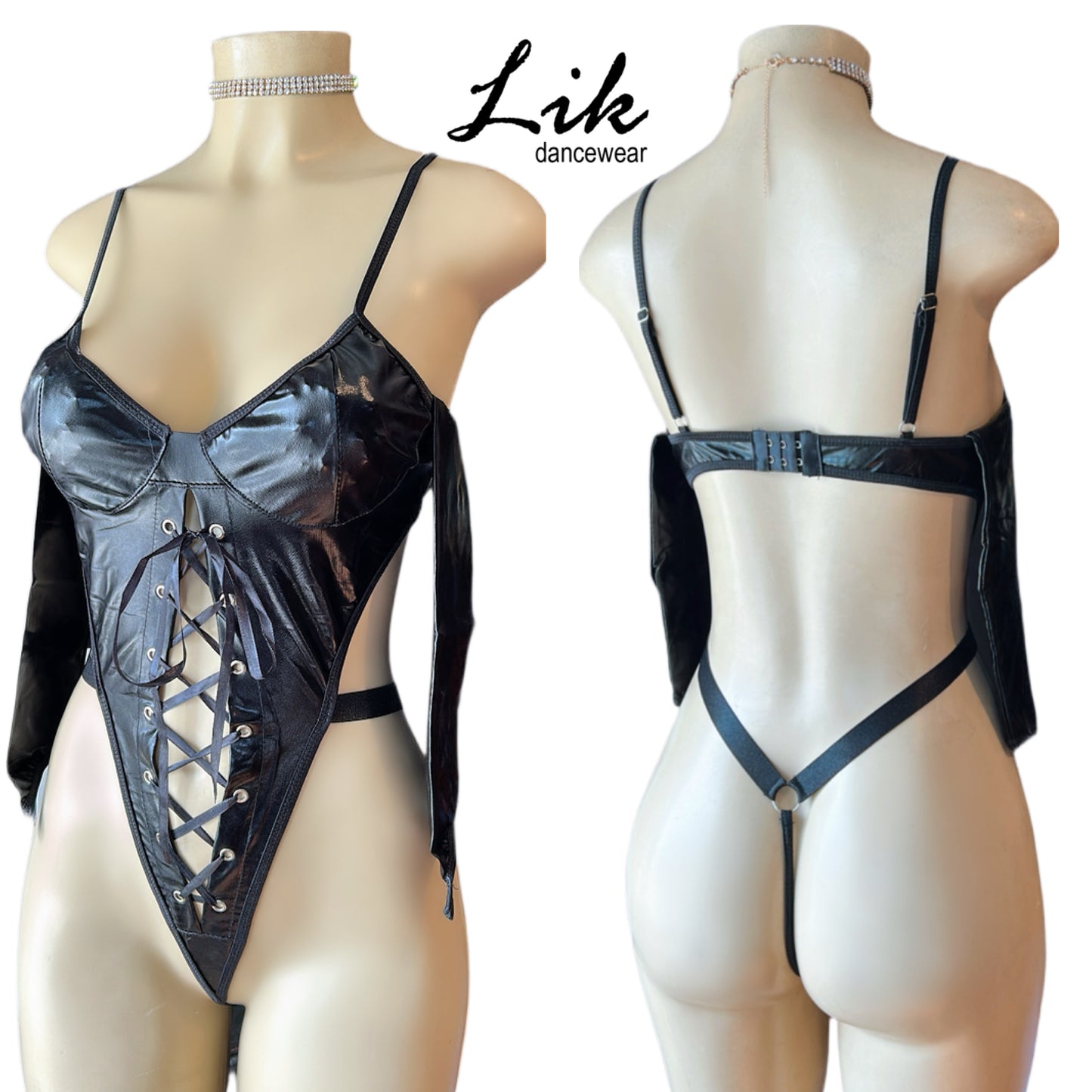 Patent Leather Corset Style Backless One Piece for Strippers