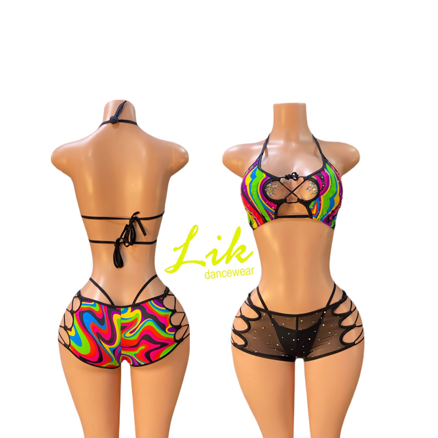 Ice Lace up cut out two piece short