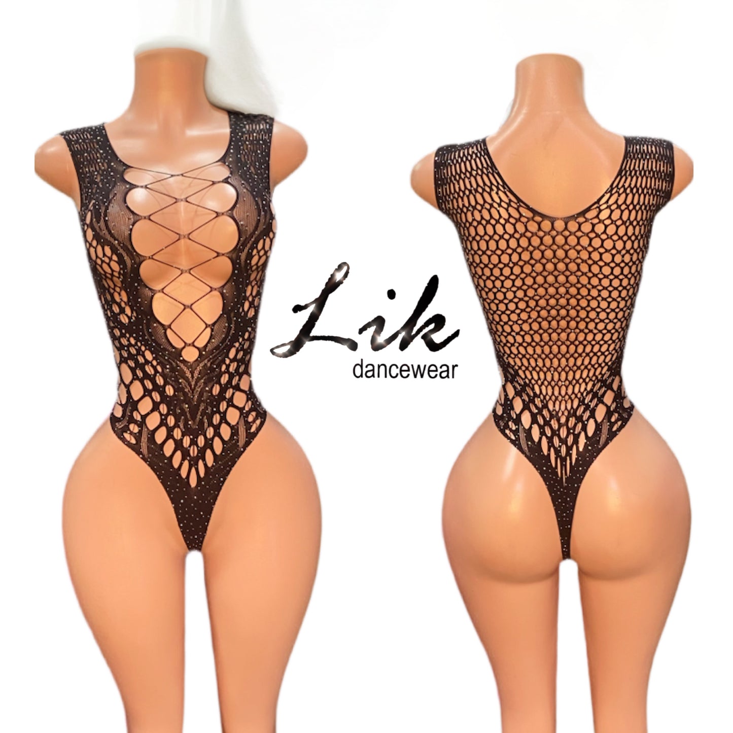 Shine Fishnet Rhinestone Romper for Dancers