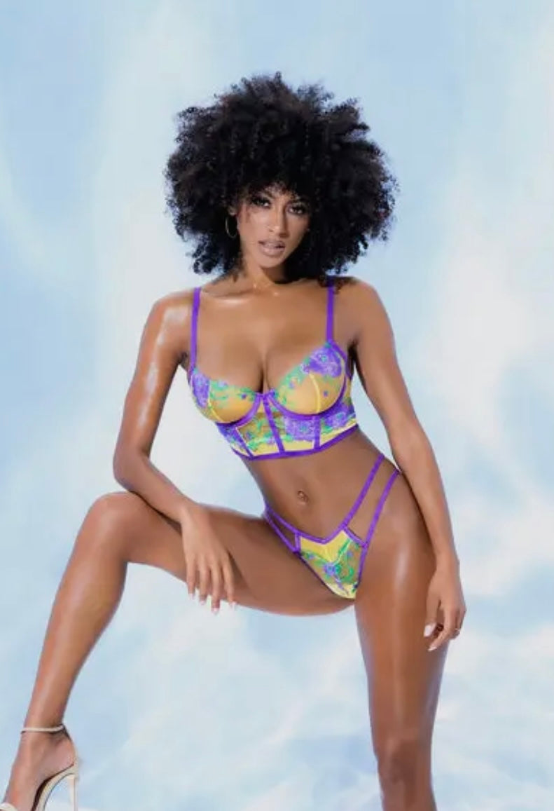 Tuscany lace yellow purple two piece set