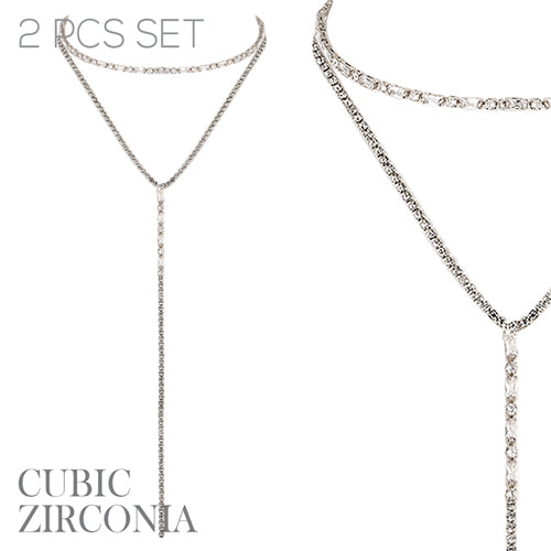 Rhinestone T Collar Necklace Set