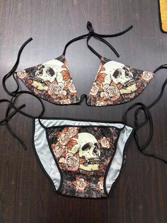 Floral Skull Print Bikini for Swimwear