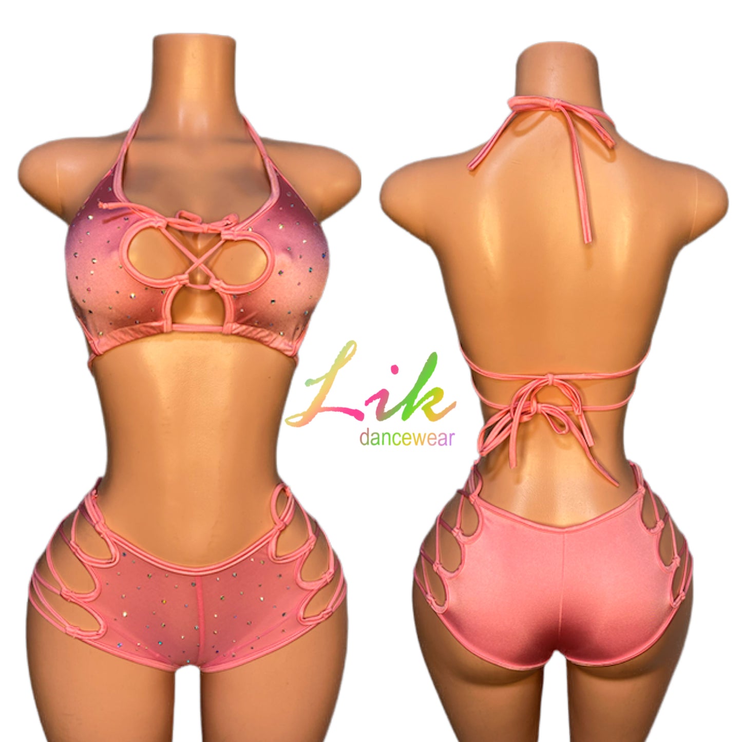 Ice Lace up cut out two piece short