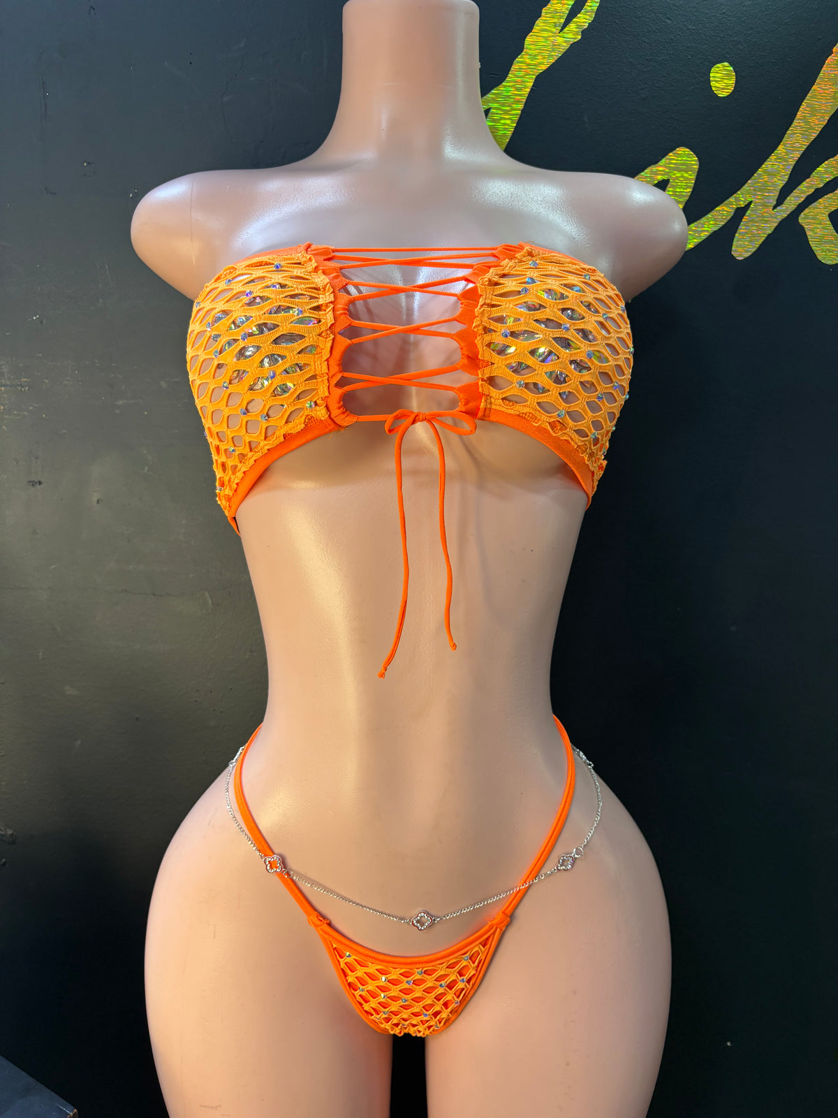 "SPICE" lace up tube top with thong