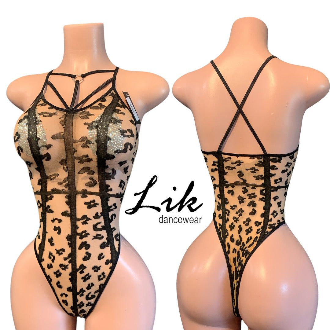 Cheetah sheer teddy one piece