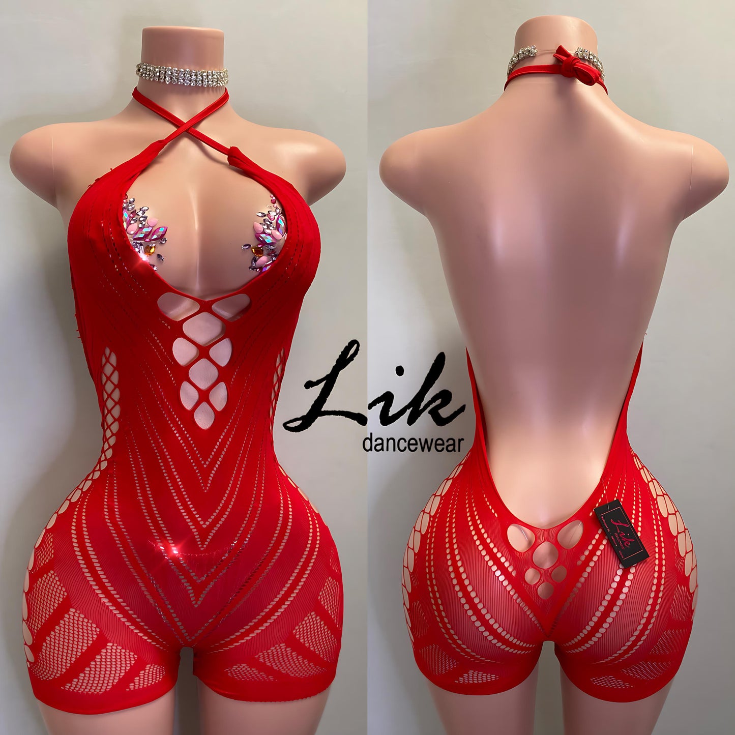 Syndell fishnet mesh romper for adult dancers club