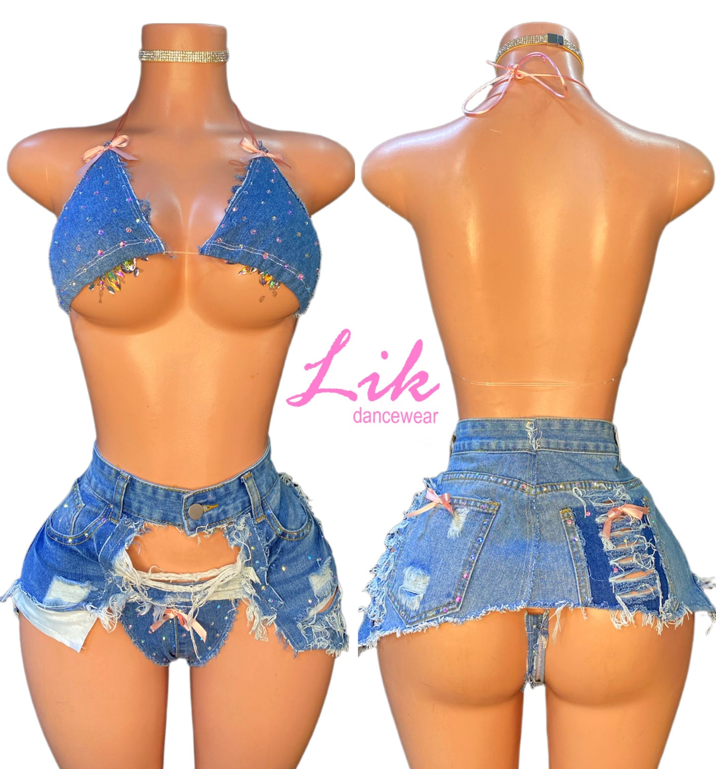 Lik Rhinestone Denim Bikini