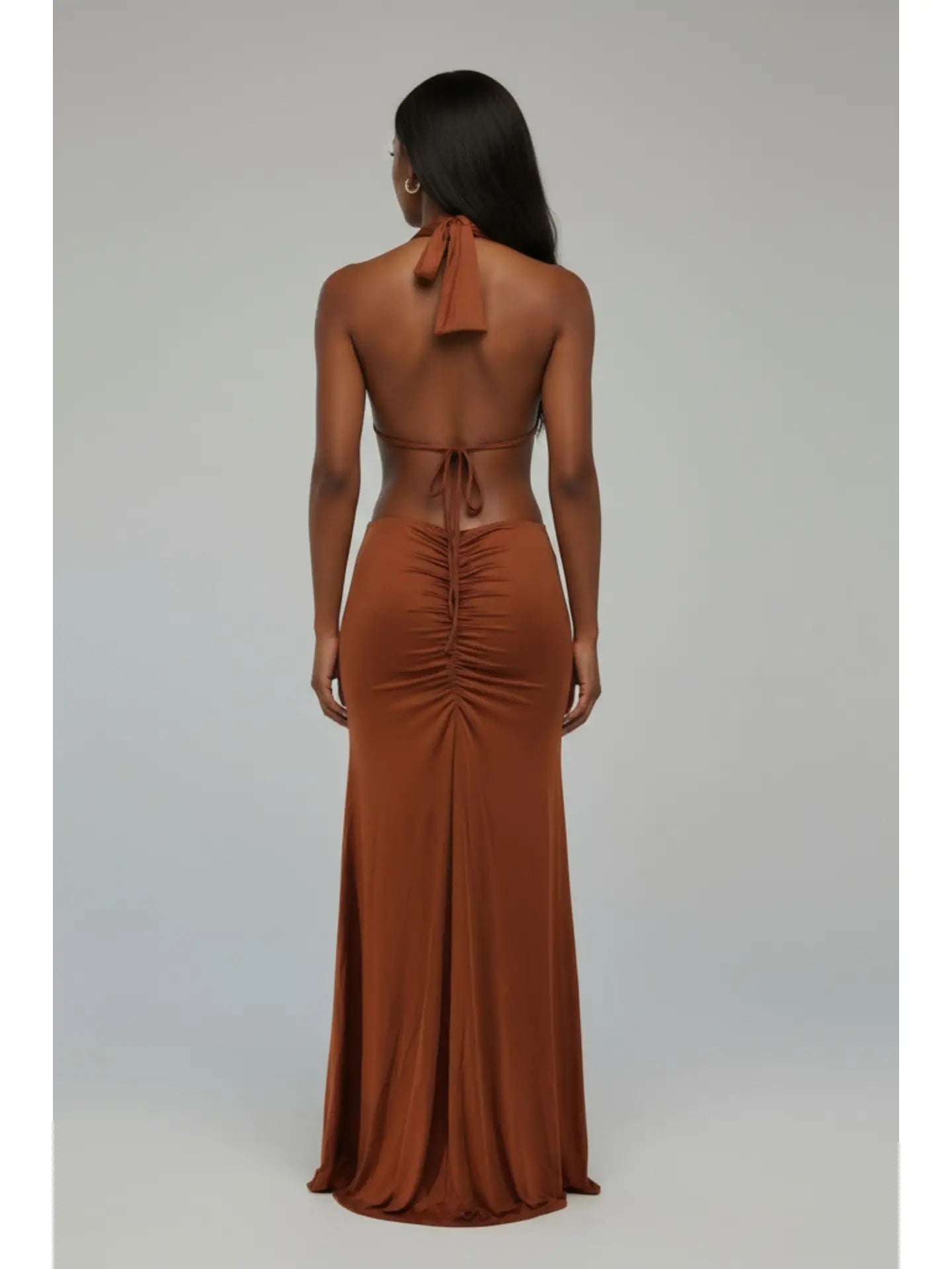 Elegant Ring Front Backless Bottle Girl Maxi Dress