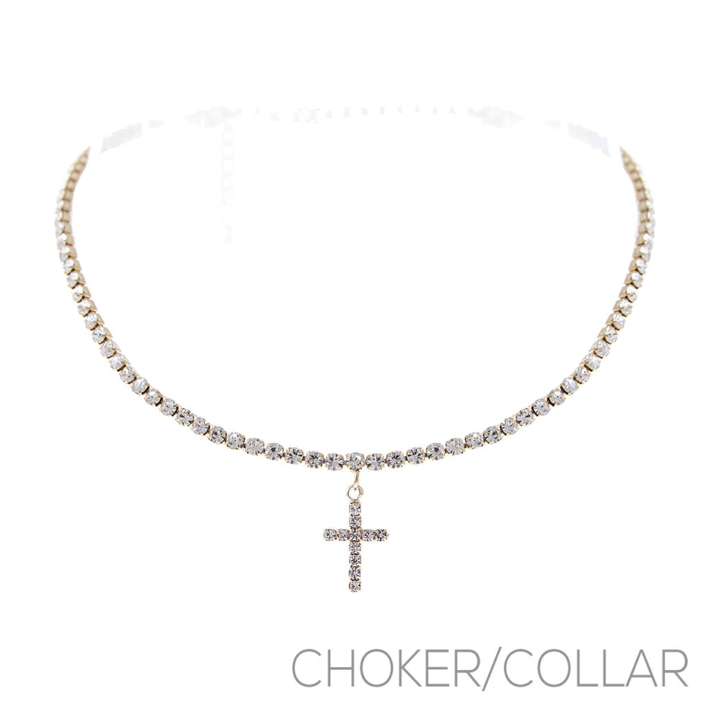 Rhinestone Cross Choker Necklace