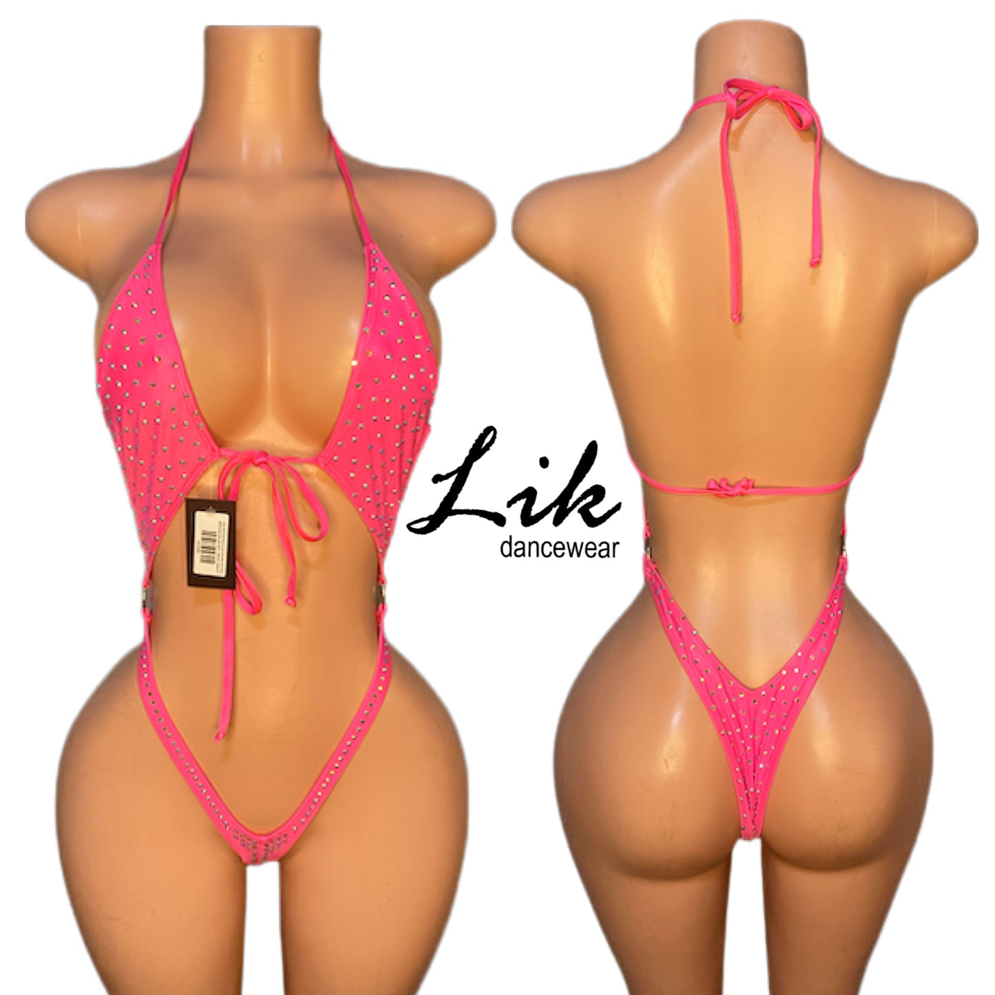 Day shift rhinestone tie front Brazilian cut monokini