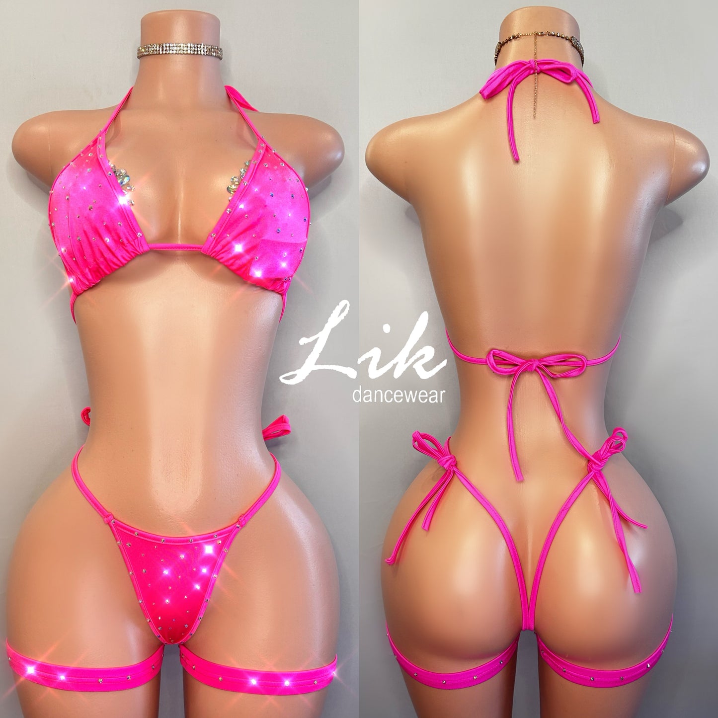 Empire rhinestone tie side bikini set