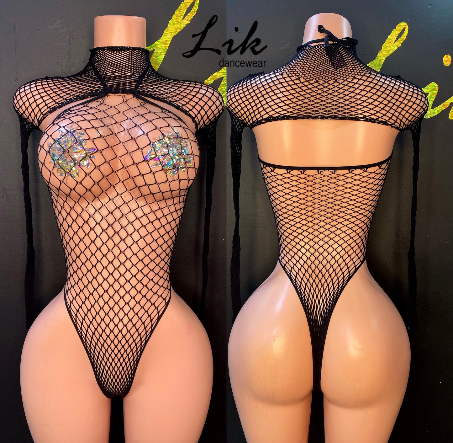 Fishnet Teddy W/ Mock Neck Shrug