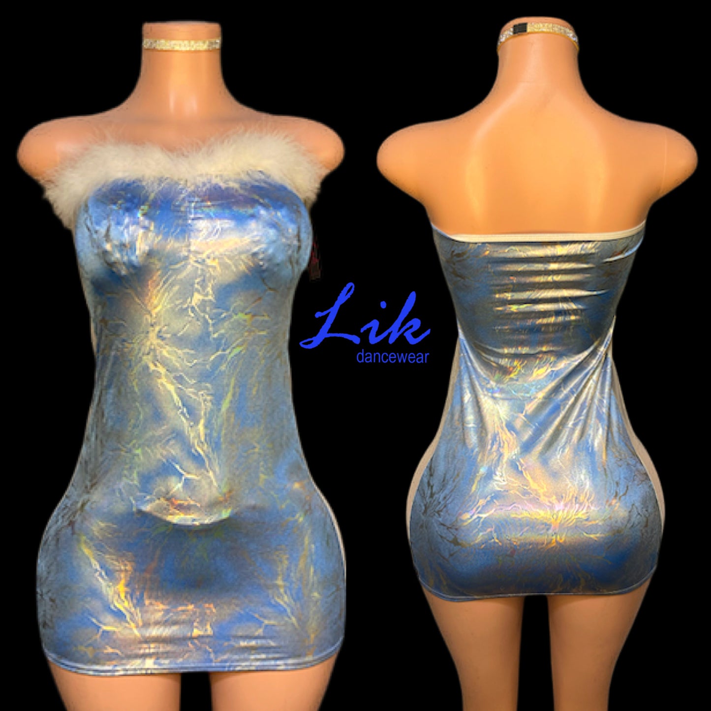 “Ocean” sexy tube dress w/ fur trim