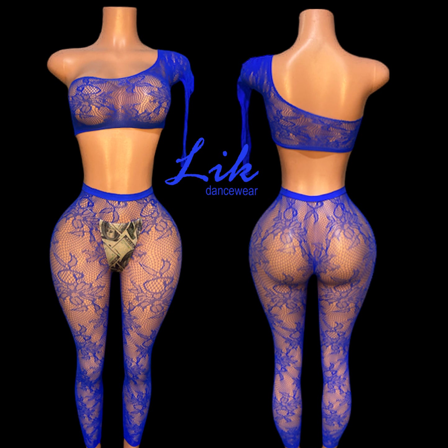 Blue Lace one shoulder adult stripper set