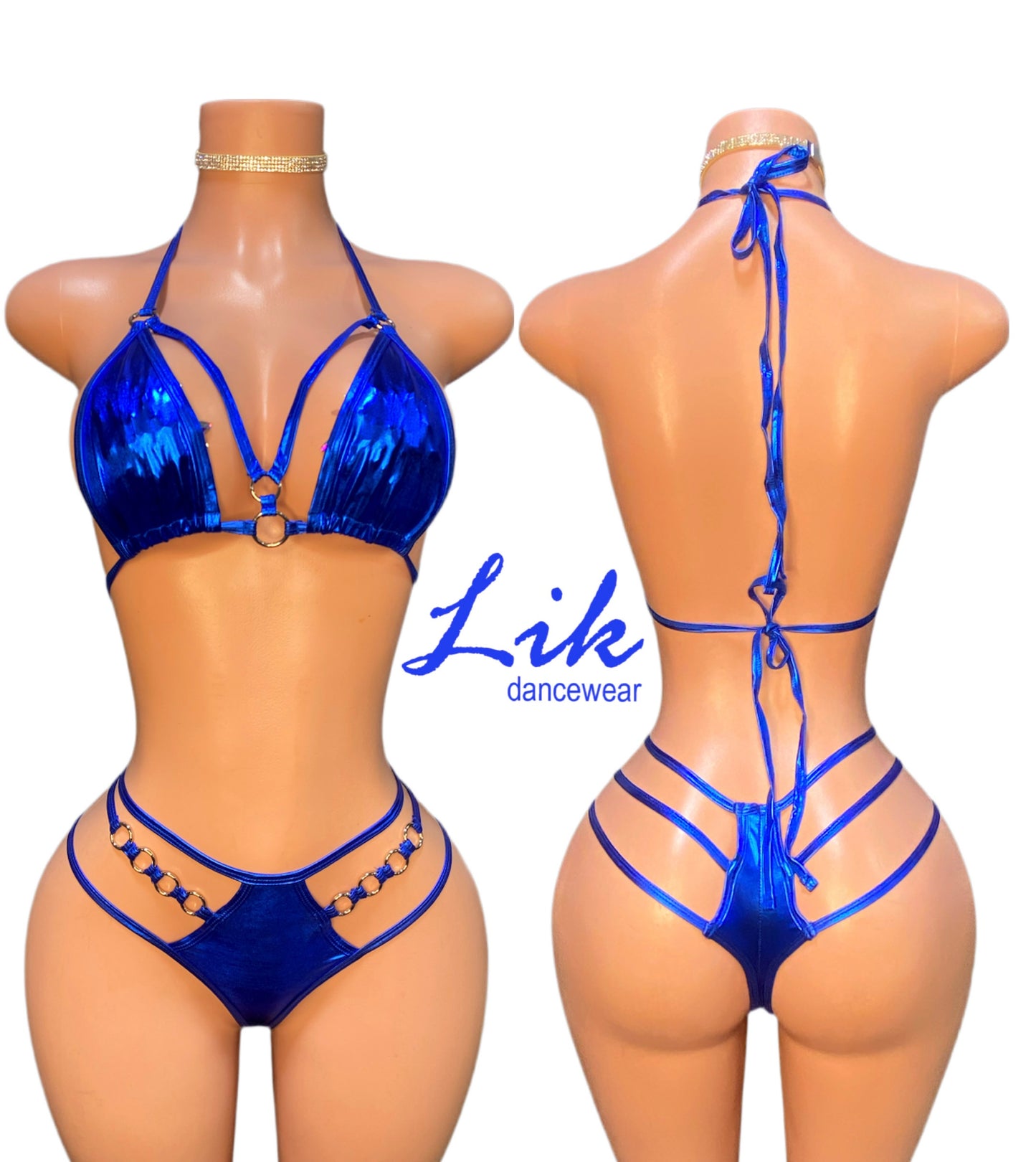 Blue devil Three strap bikini thong with rings