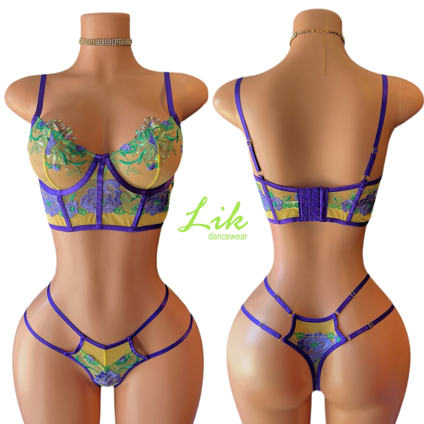 Tuscany lace yellow purple two piece set