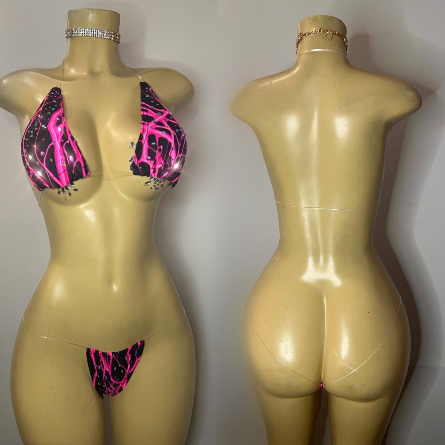 Naked Rhinestones micro bikini with clear strings