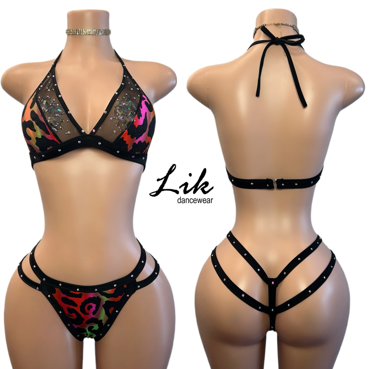 Visa strappy thong with sheer side bikini top