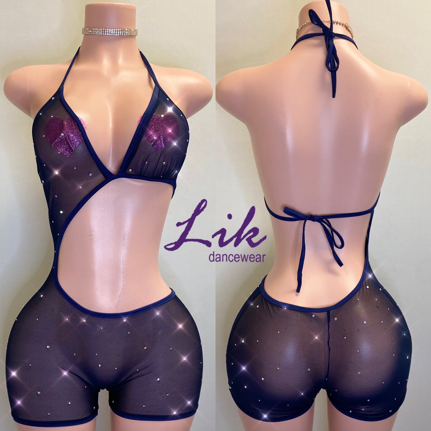H.B.I.C asymmetrical mesh short romper for strippers or bottle girl outfits