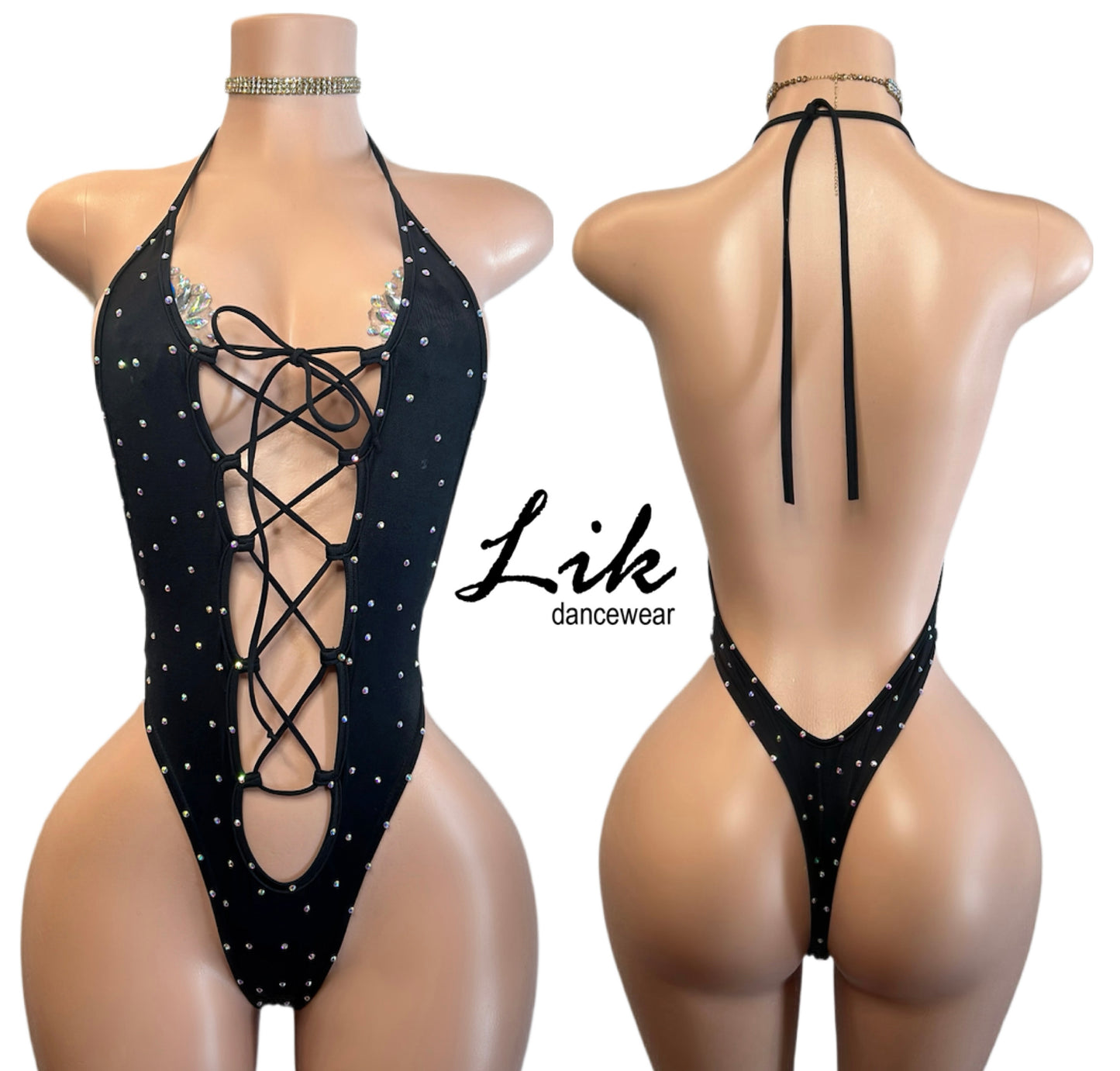 Wrap it up lace up rhinestone one piece