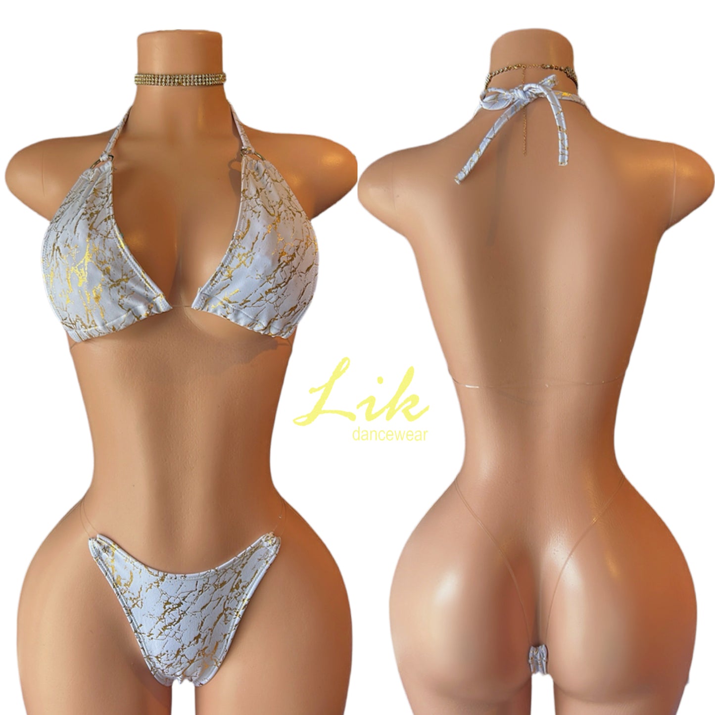 Kiwi Rhinestone Two Piece Clear String Bikini for Dancers