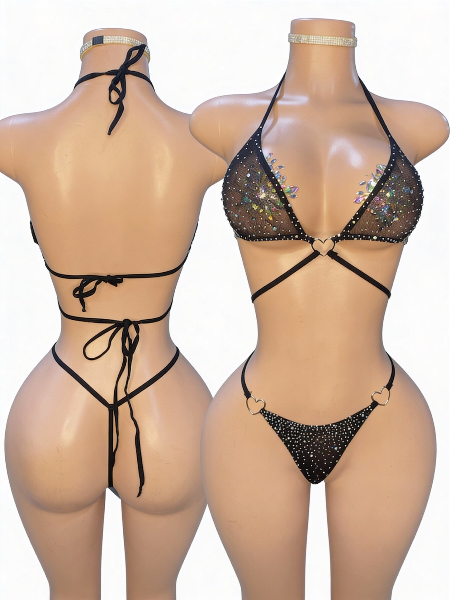Heartbreaker sexy two piece rhinestone bikini set