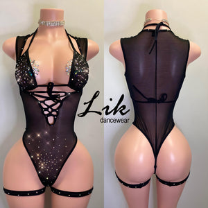 100 Grand LACE UP OPEN FRONT BODYSUIT WITH THONG BACK