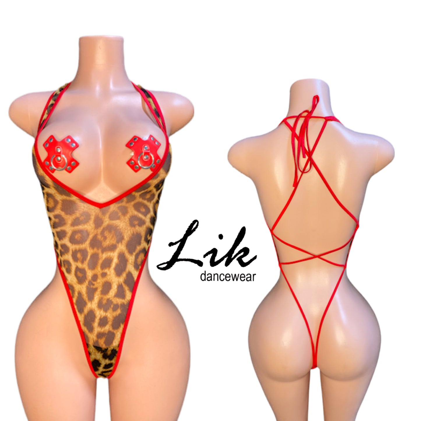 Leopard Mesh Back Lace-Up Romper for Exotic Dance