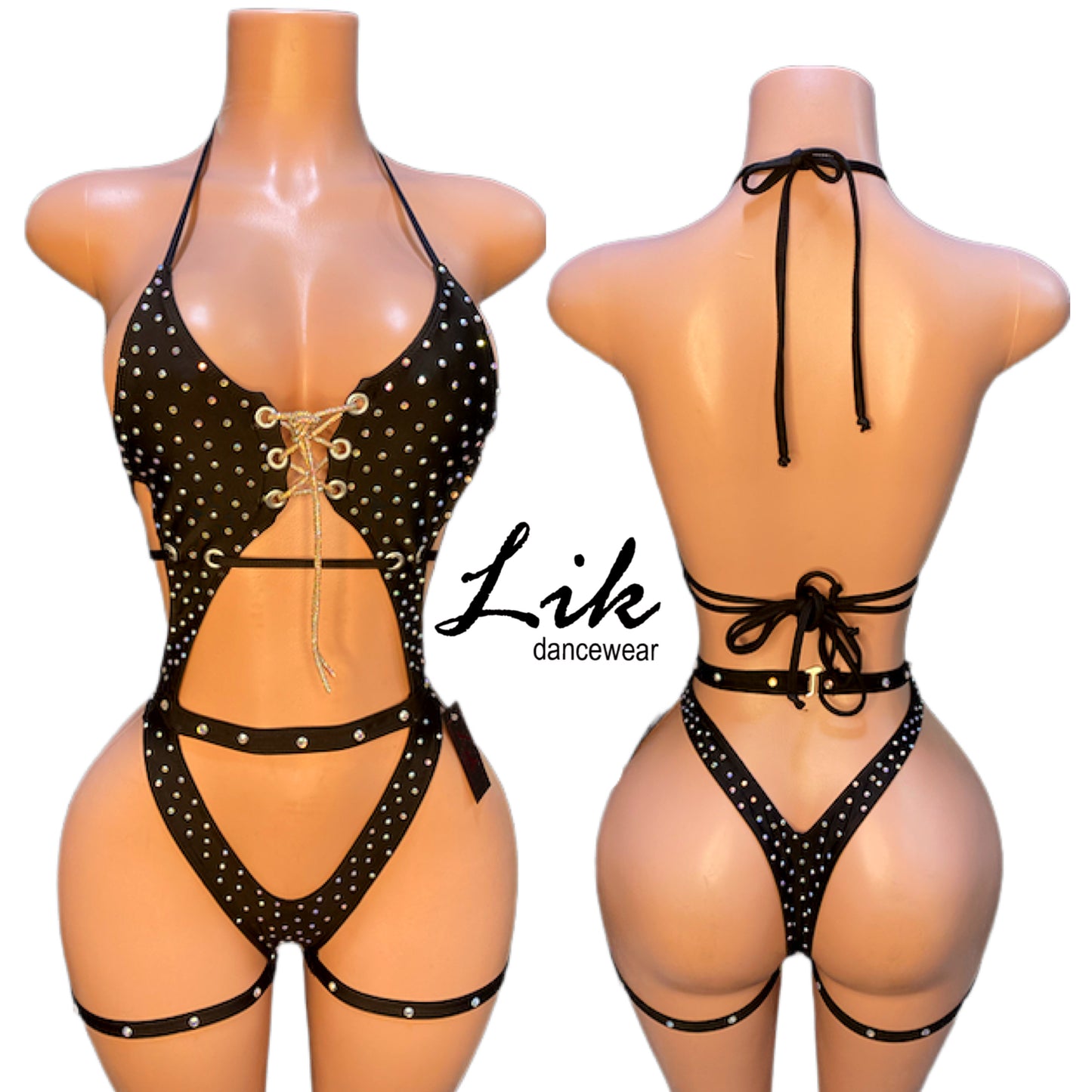 Bottle girl exotic dancer VIVIANA lace up heavy rhinestone