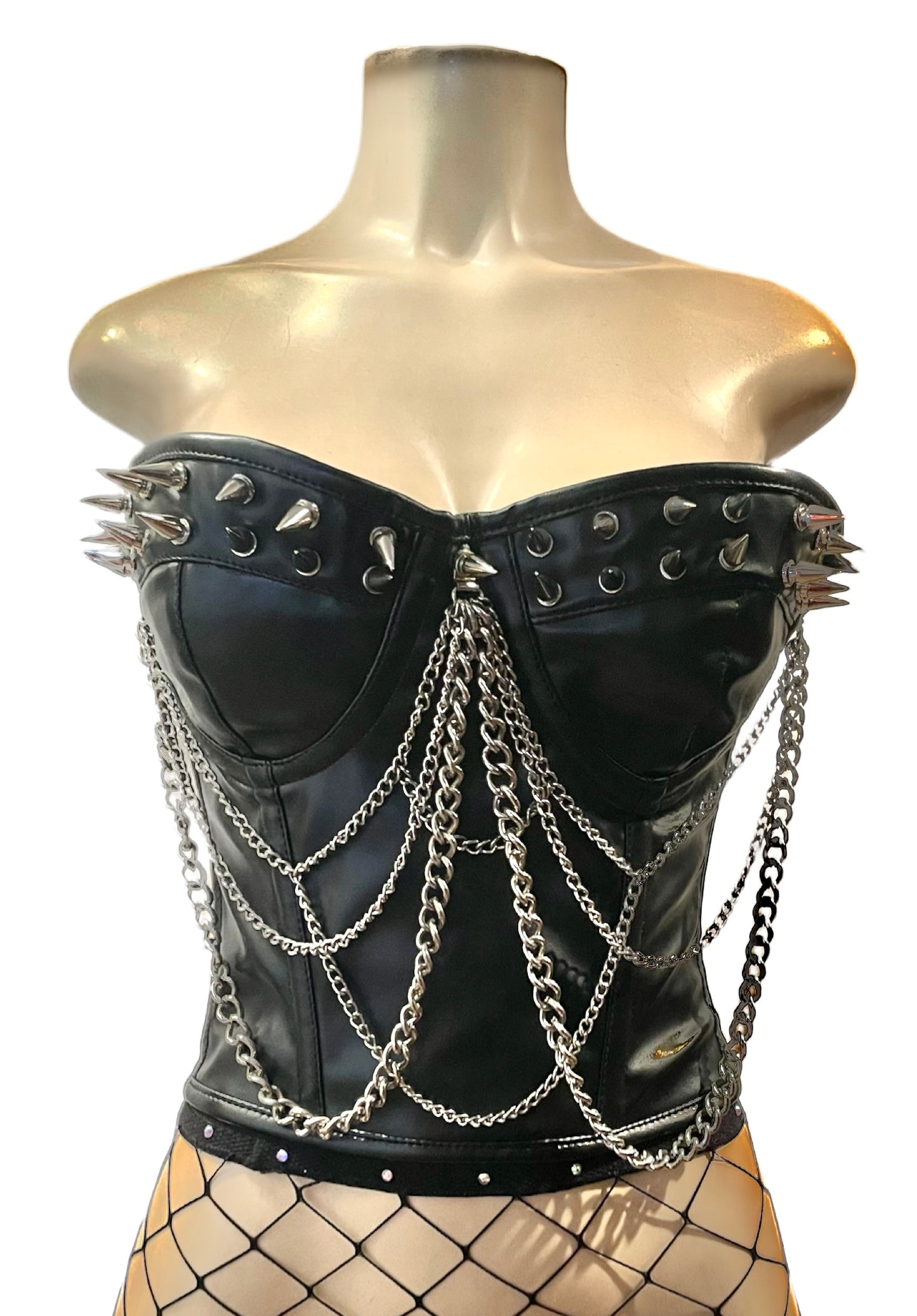 Spike and Chain Leather Corset Black