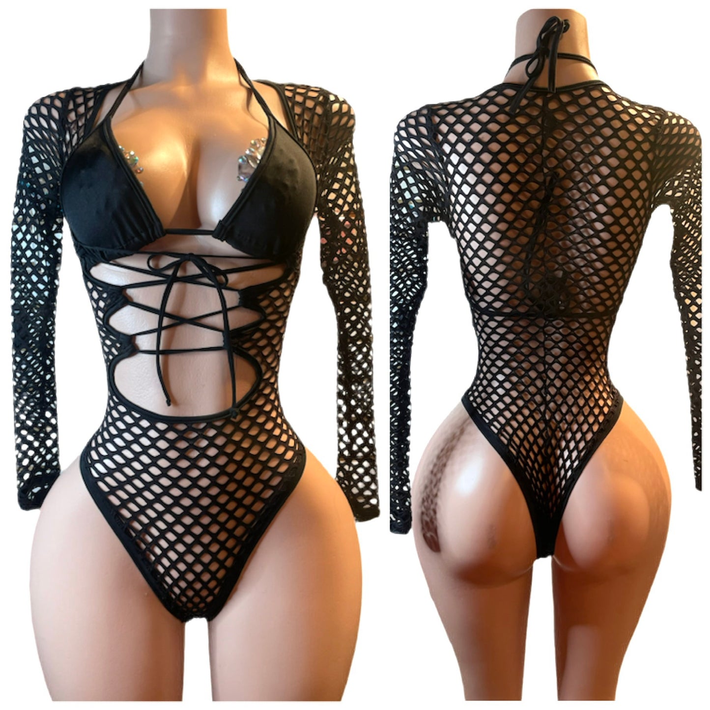 DaDon Long Sleeved Fishnet Exotic Dancewear