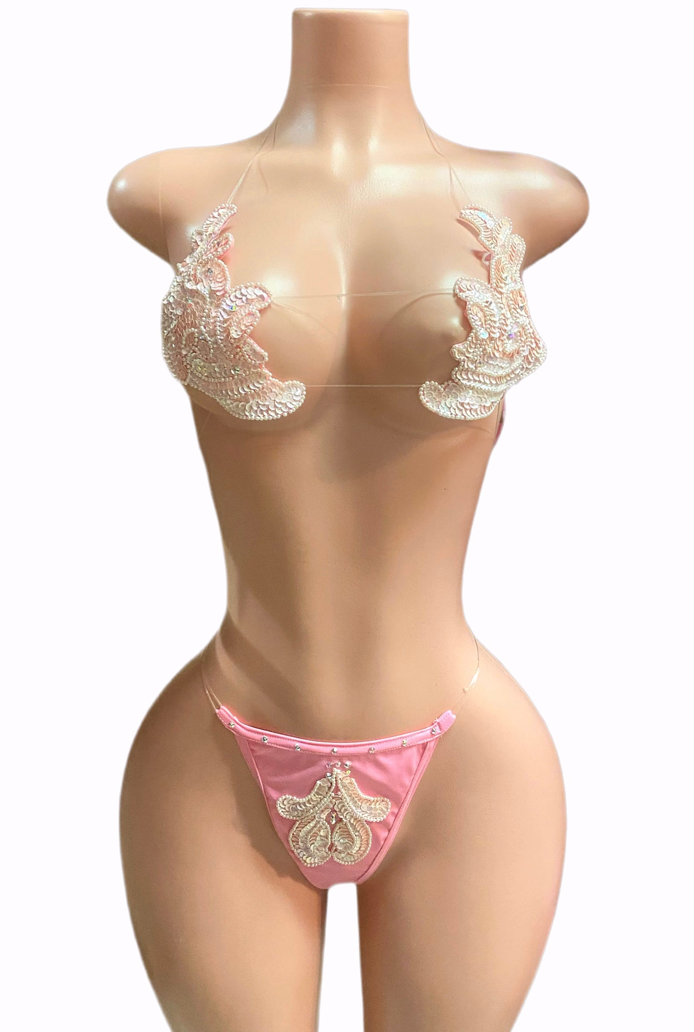 Flex sequin rhinestone clear cord bikini