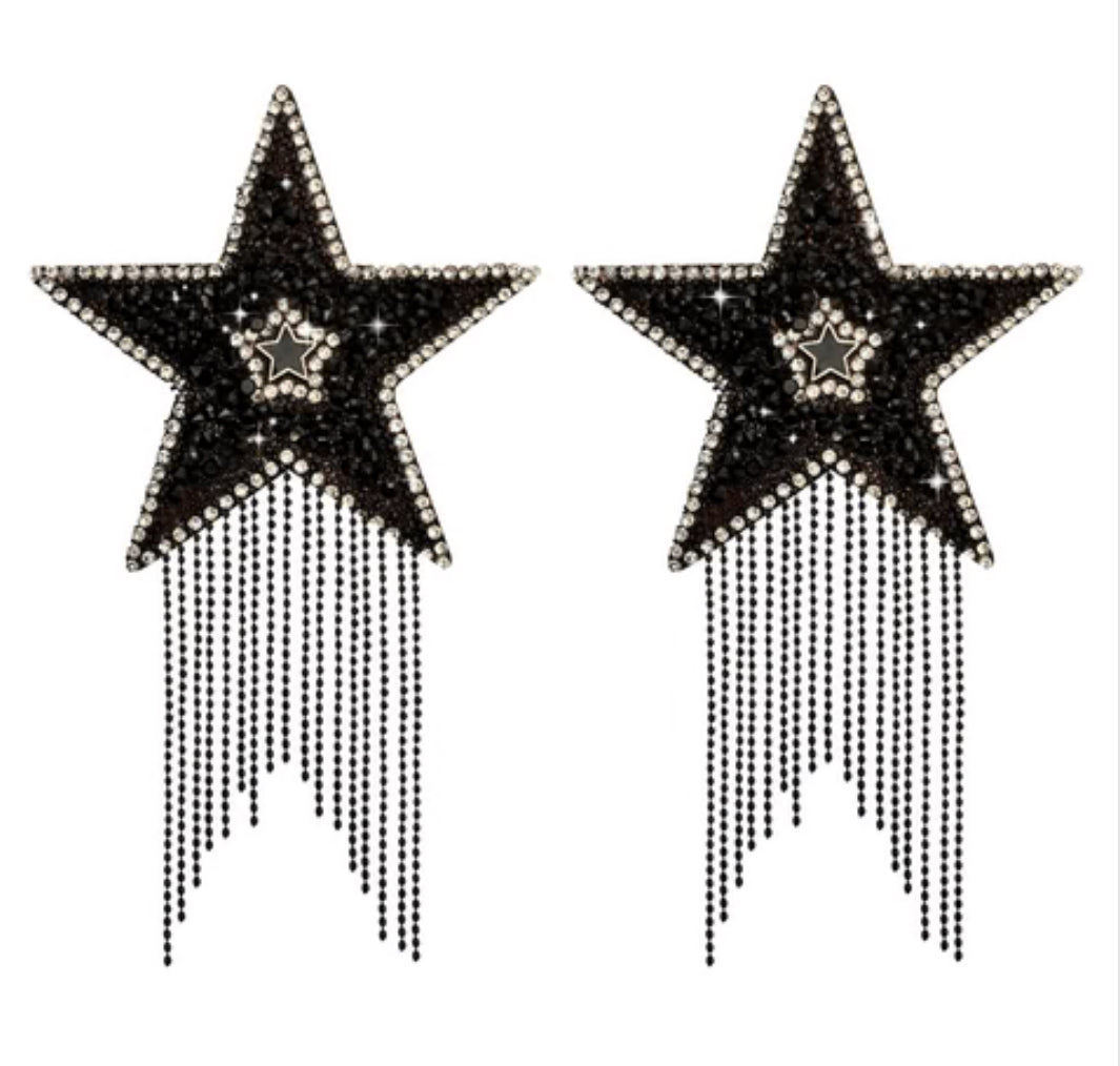 A Star Is Born Black Jewel Crytsal Tassel Star Reusable Silicone Nipple Cover Pasties