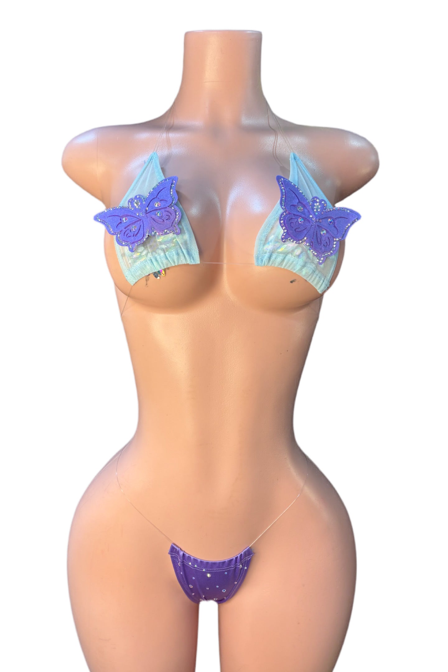 Flutter Stripper Two piece rhinestone butterfly set
