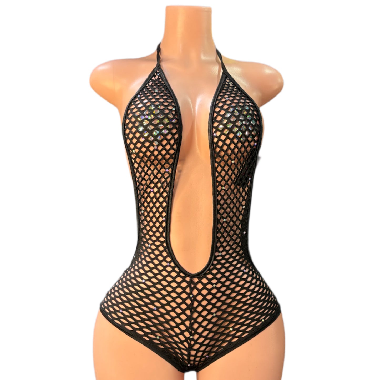 Fishnet Stripper Romper Halter