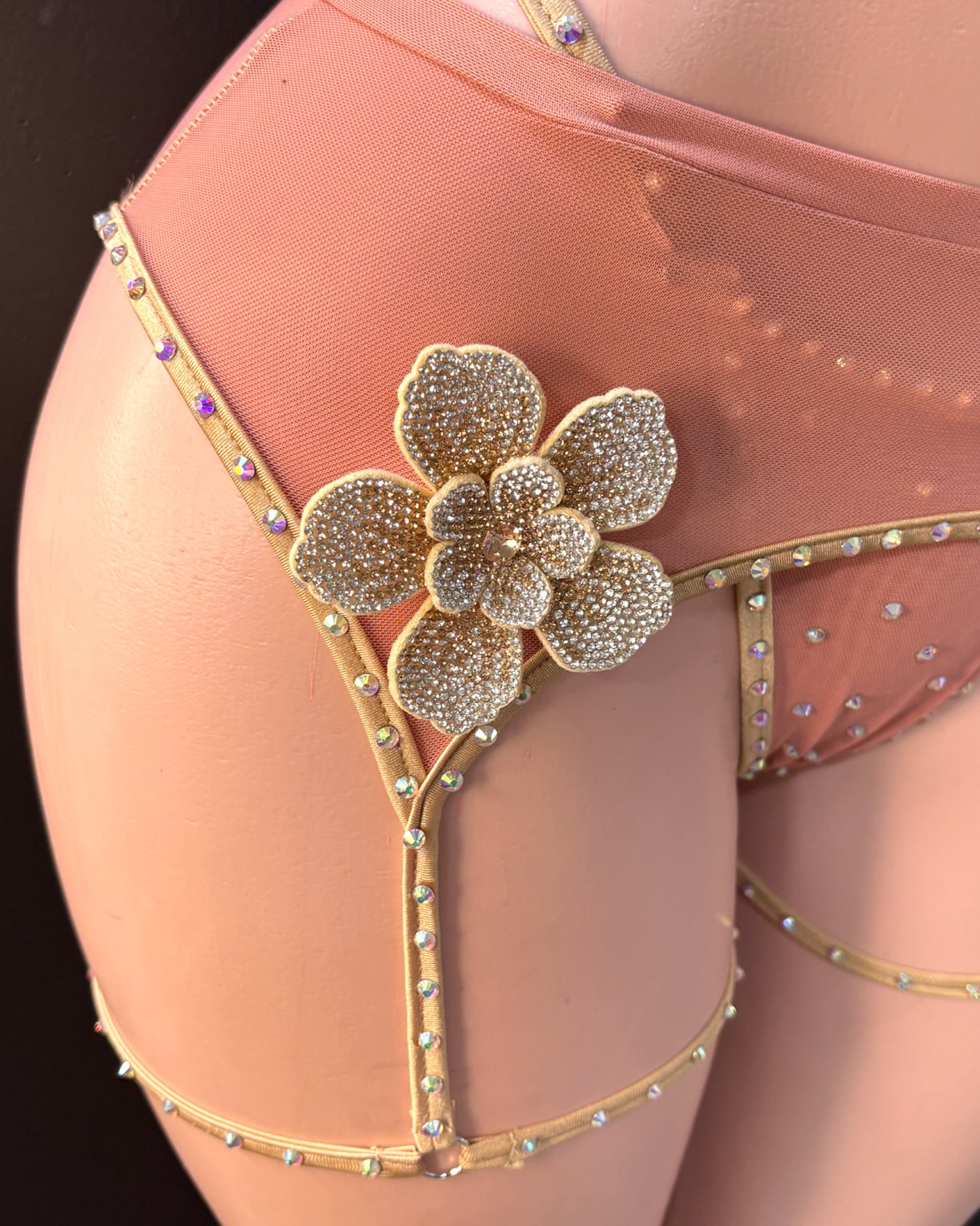 One of One Terracotta Dancewear three piece rhinestone set