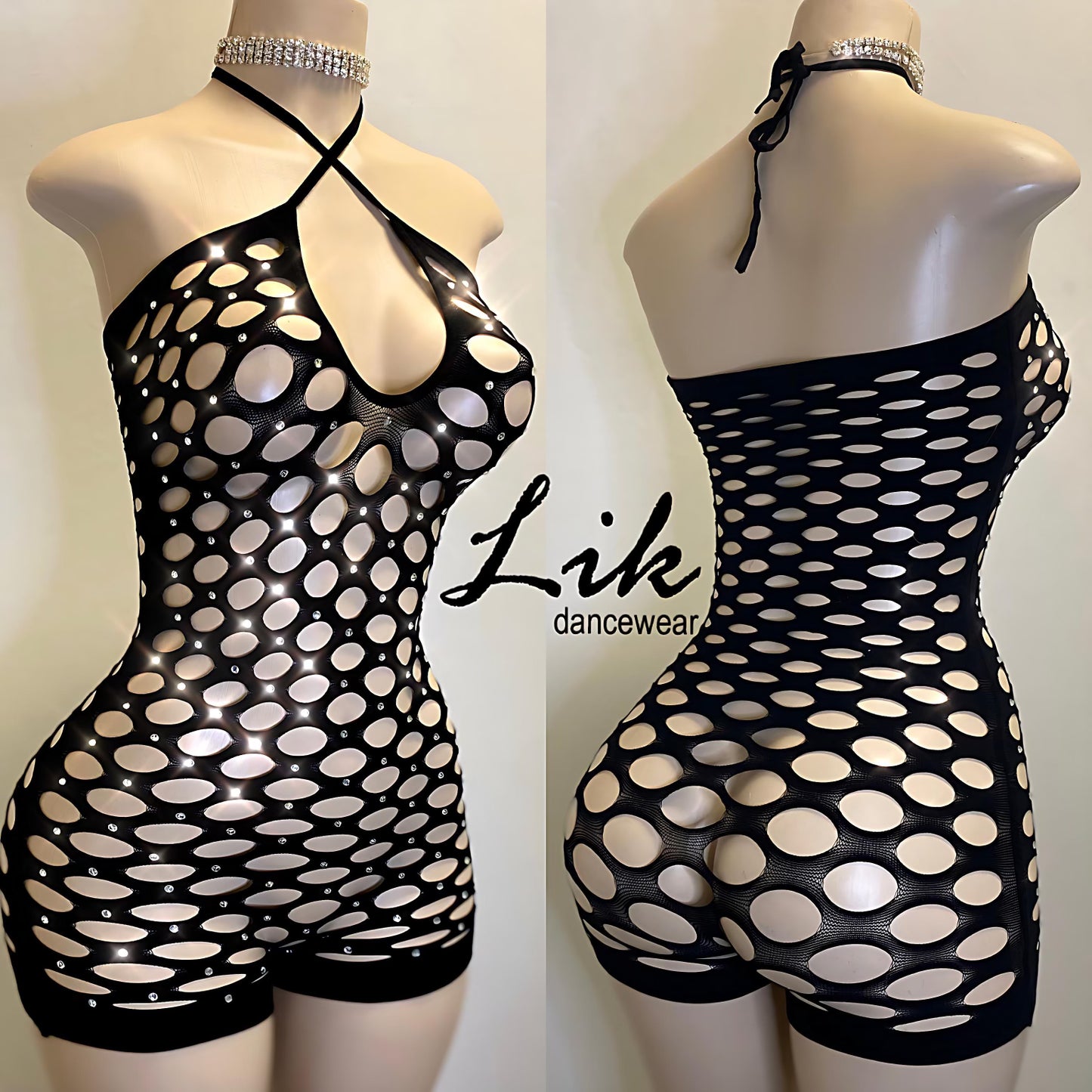 Embody rhinestone wide net romper
