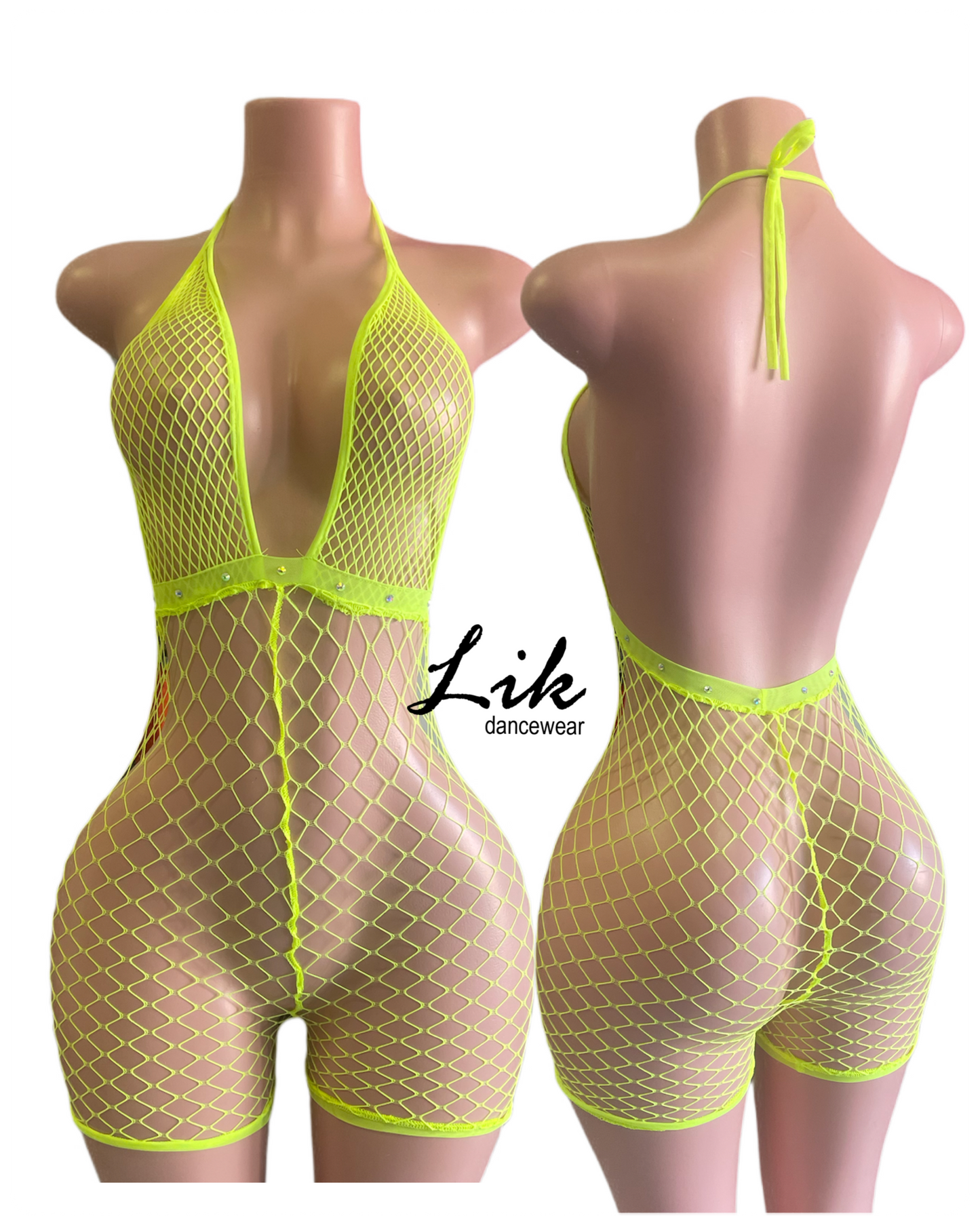 Lala Fishnet Halter Tie Romper For Strippers