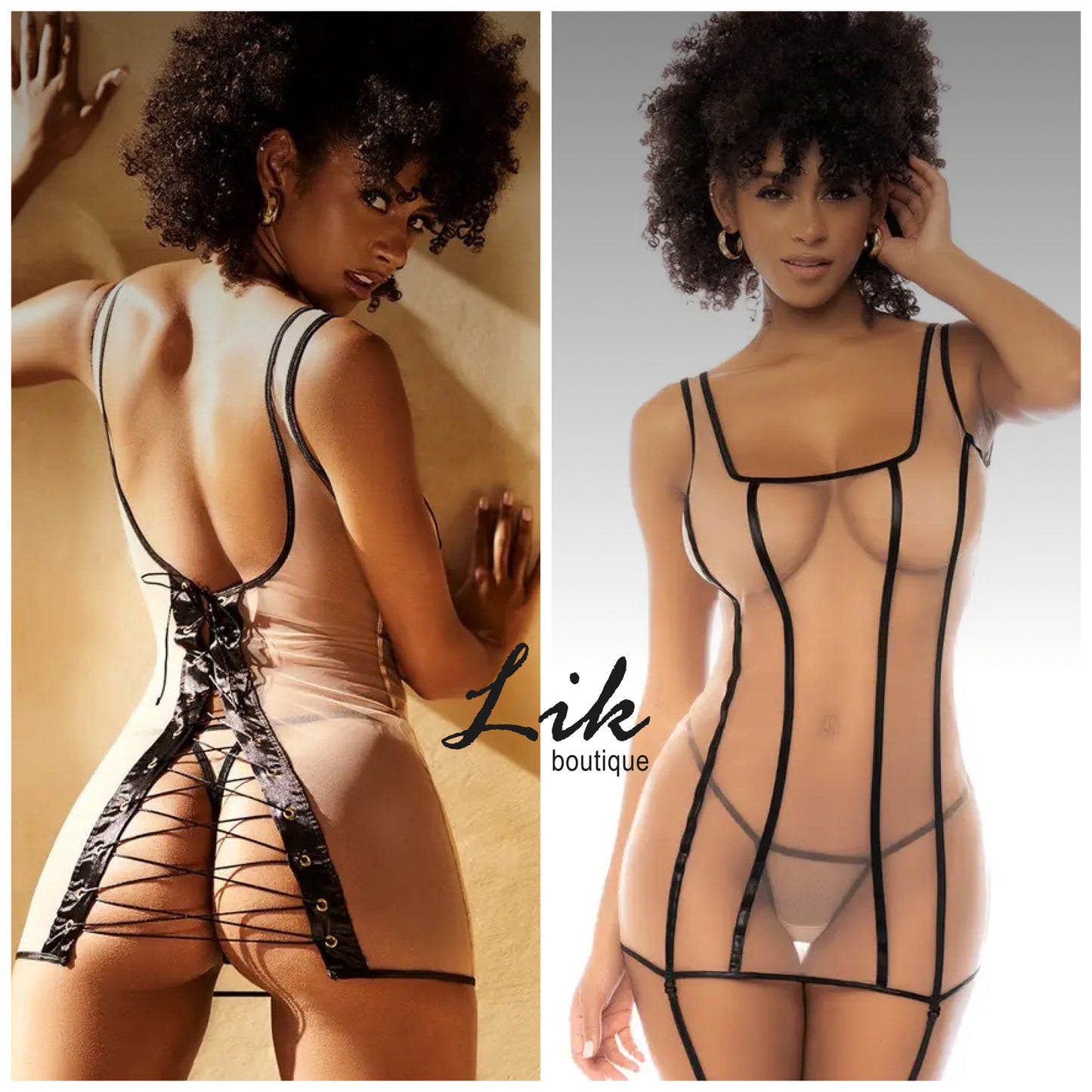 Nude and black lace up corset dress