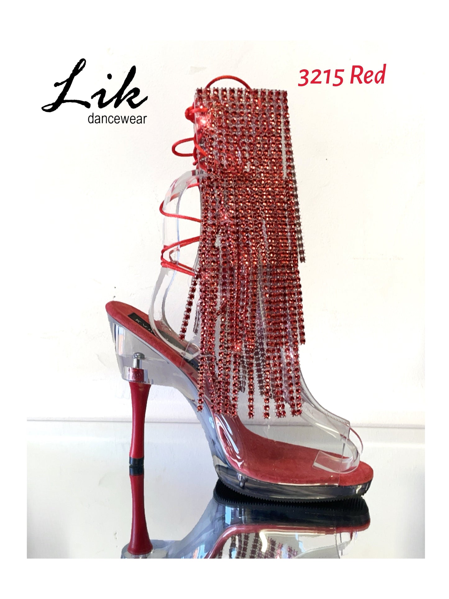 3215-clear Rhinestone fringe 5 inch heel clear shoe