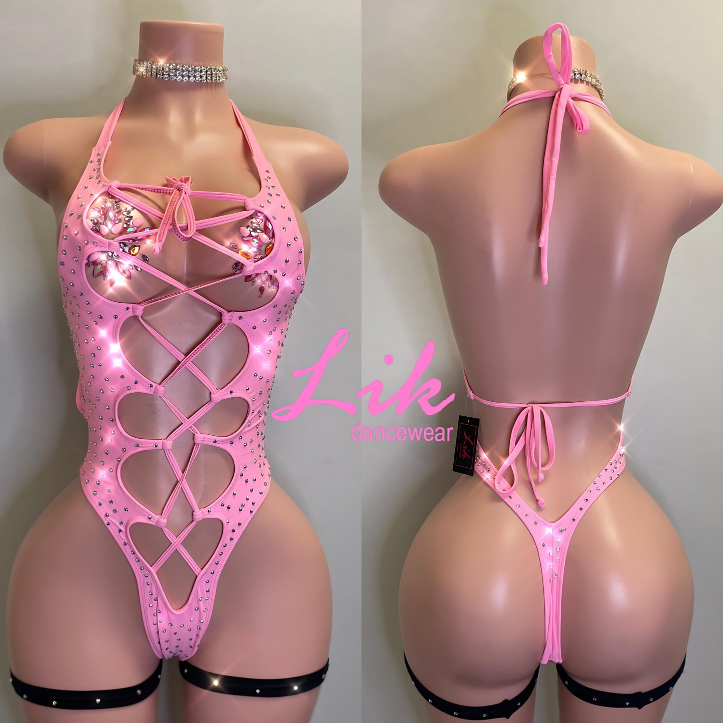 Wrap it up lace up rhinestone one piece
