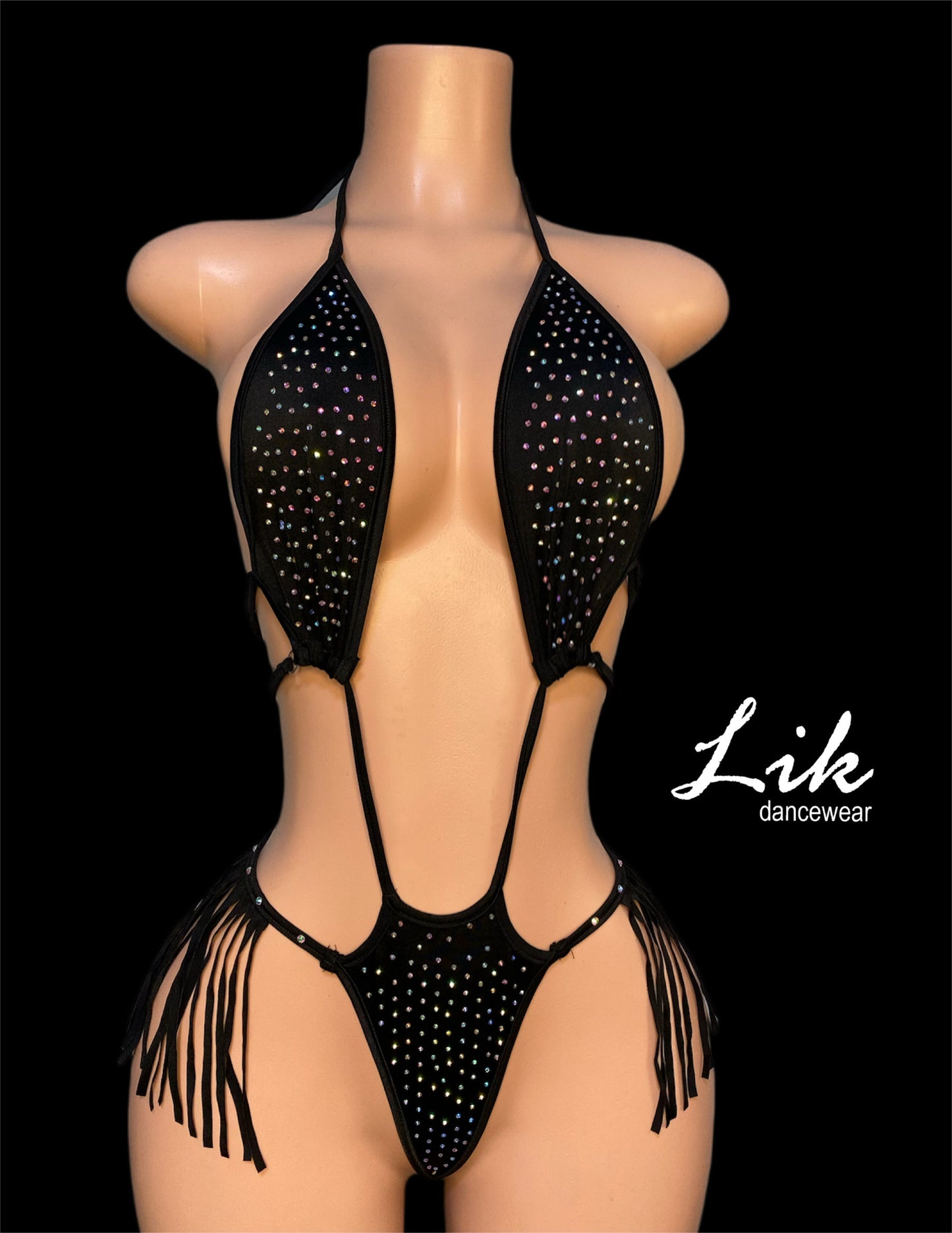Megan rhinestone and fringe one piece stripper outfit