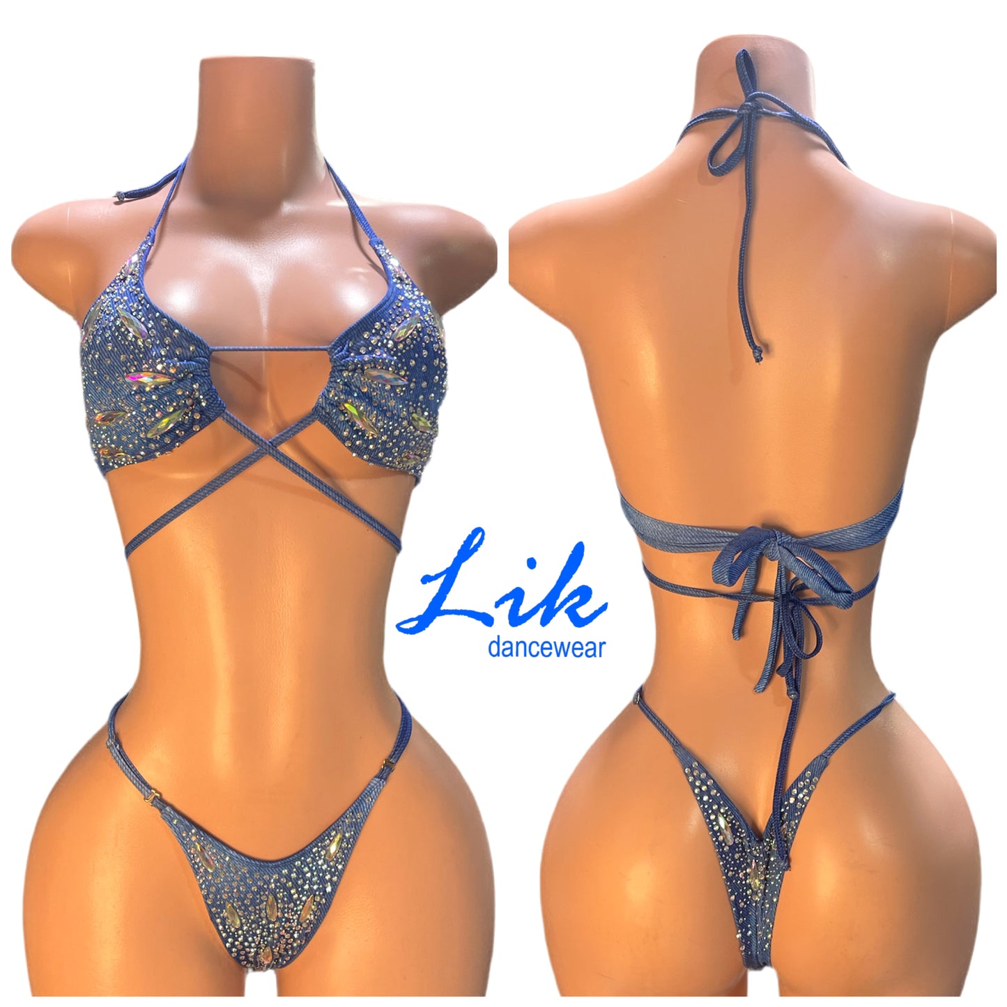 Glo rhinestone two piece thong set