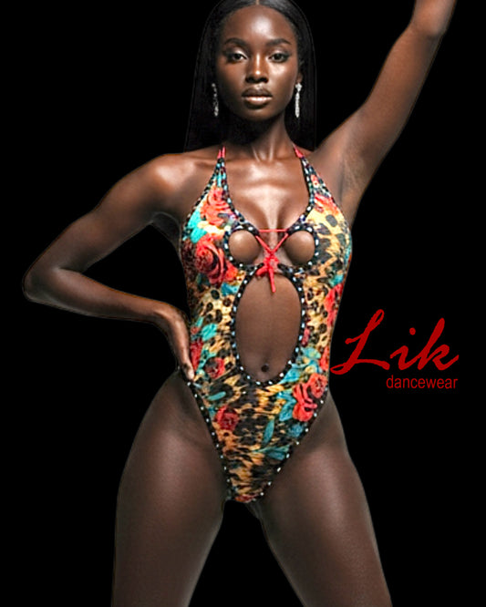 Leopard Chase lace up one piece