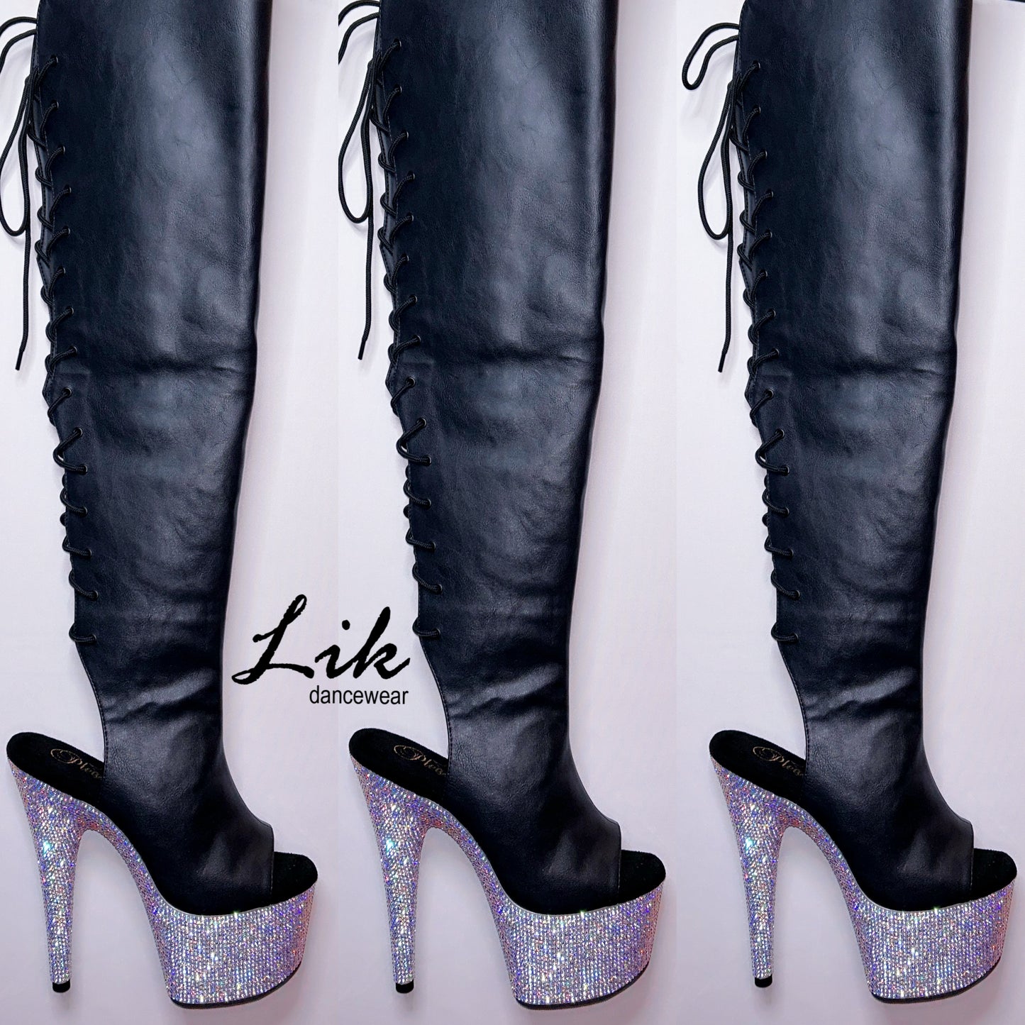 BEJ3019DM-7/BPU/SMRS Rhinestone heel 7 inch thigh high boot