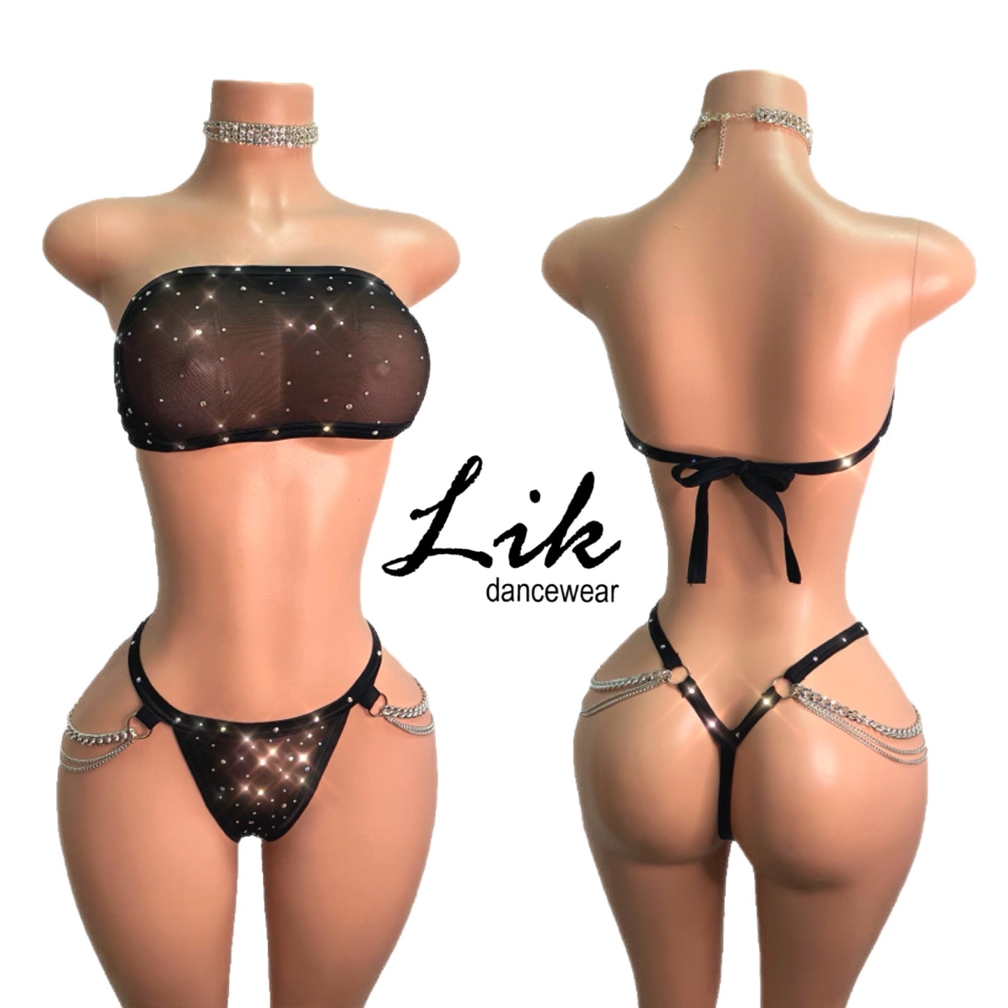 Envy strapless mesh chain accent bottom thong two piece
